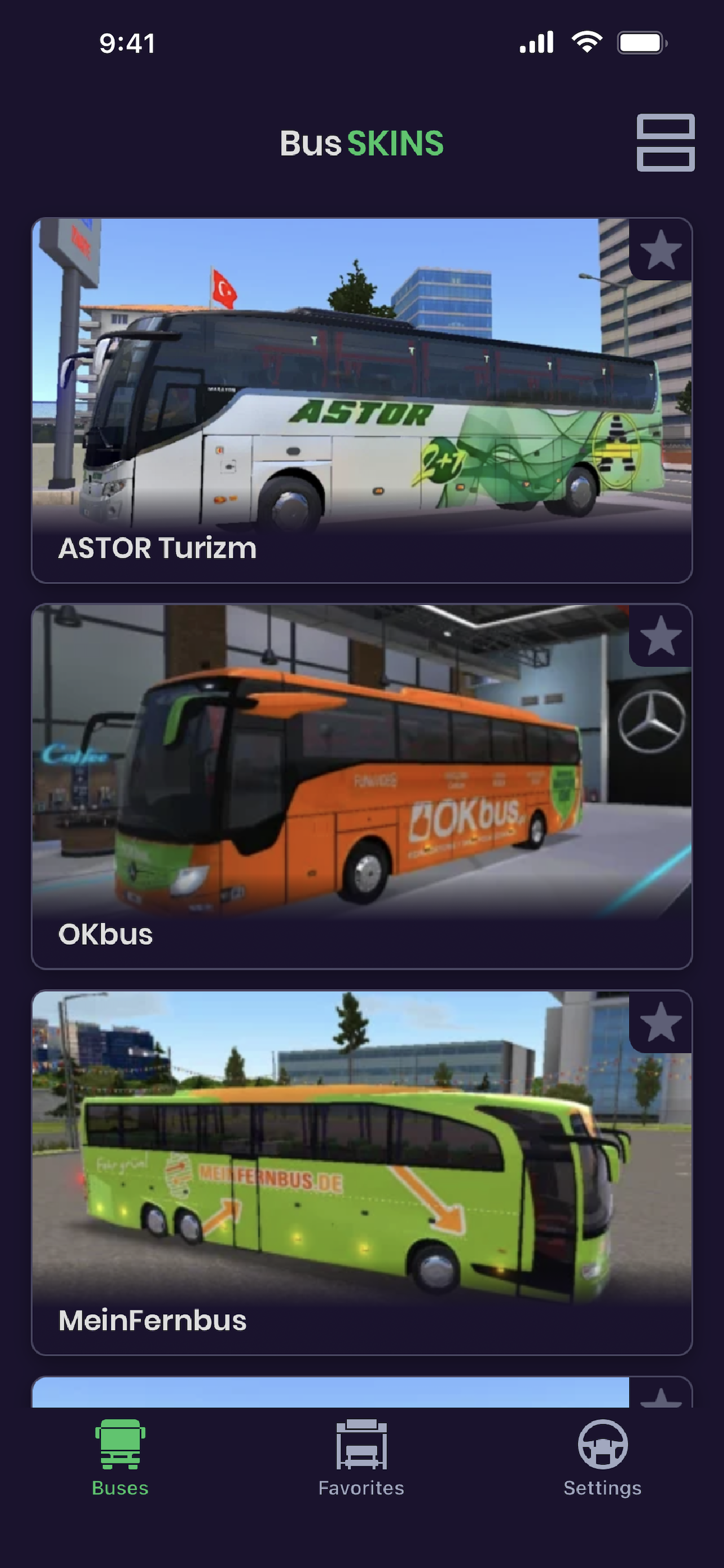 Bus skins screen