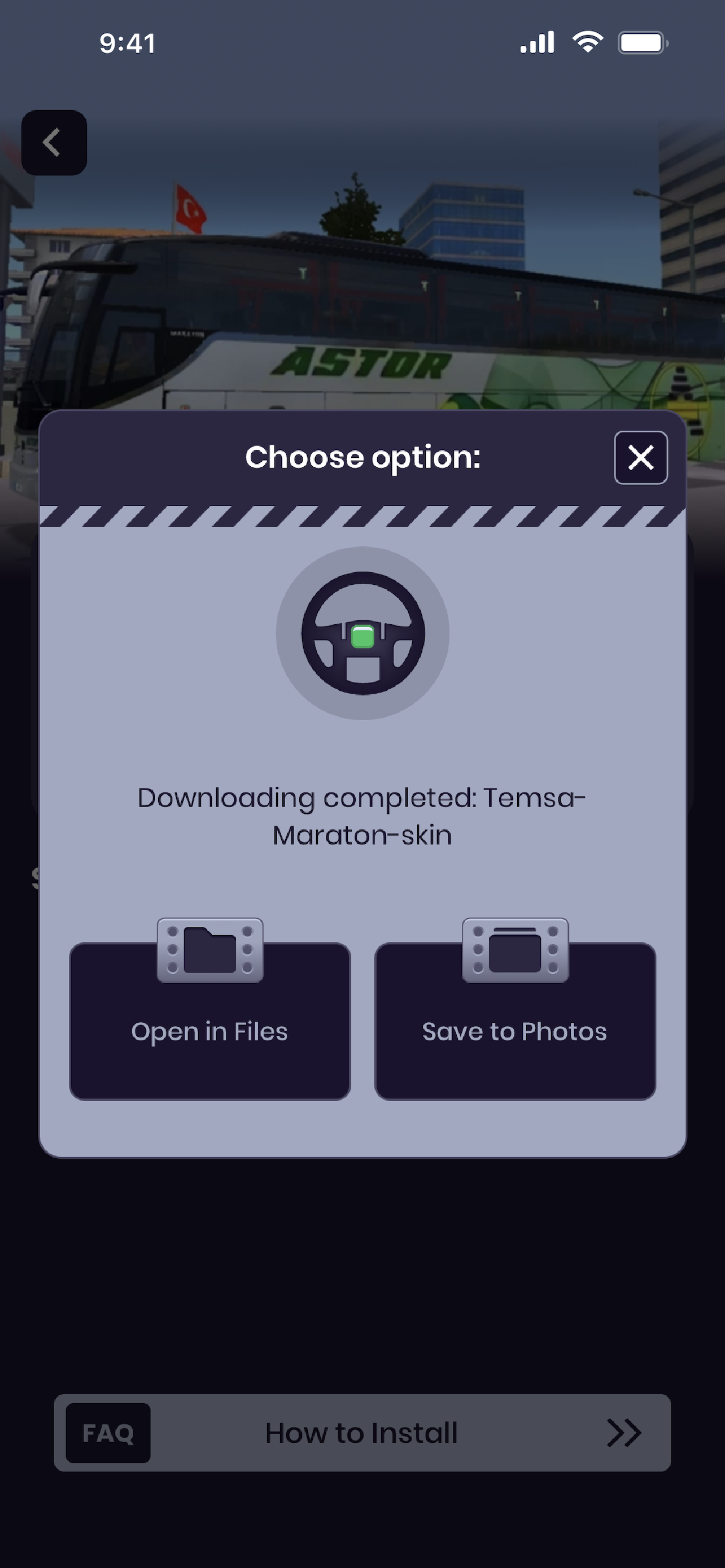 Save skin screen